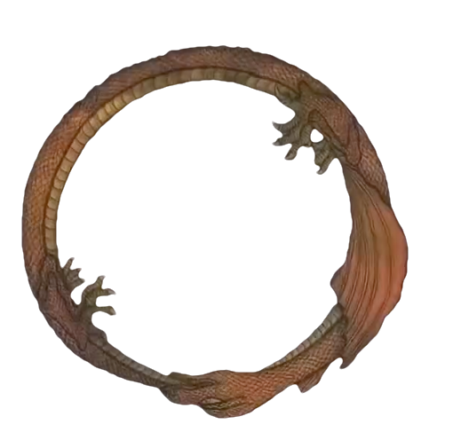 A dragon forming an ouroboros circle, holding its tail in its mouth.