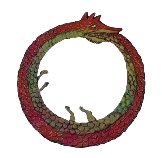 A fox-headed dragon curled into an ouroboros circle.